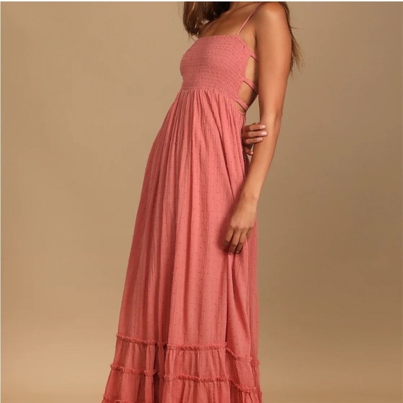 Lulus sunshine rose swish dot tiered cotton maxi dress - Picture 4 of 14